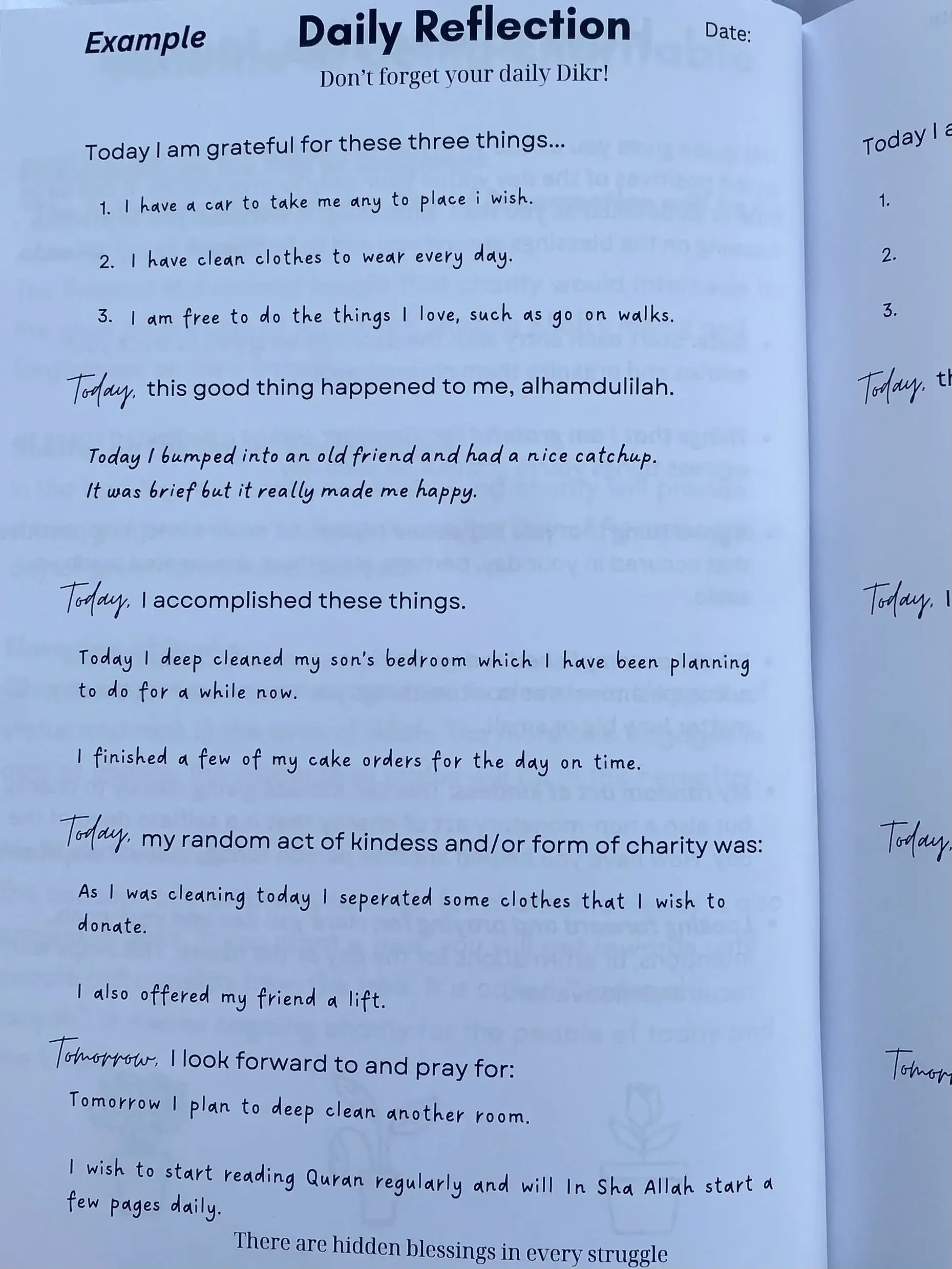 My Life is Full of Baraqah – Guided Gratitude Journal - Daily Reflection ExamplePage